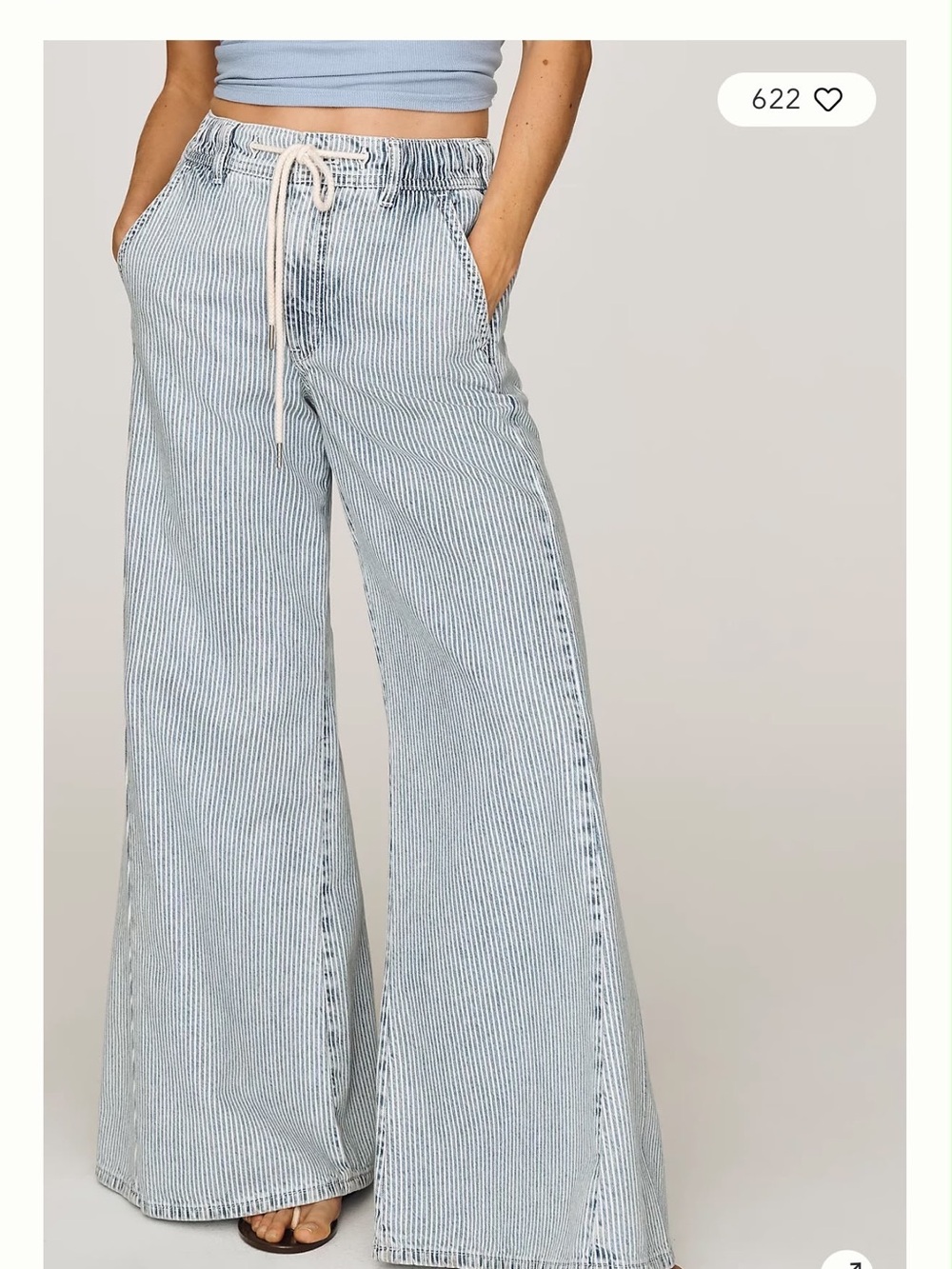 Anthropologie Light Blue Pinstripe Wide-Leg Drawstring Jeans
